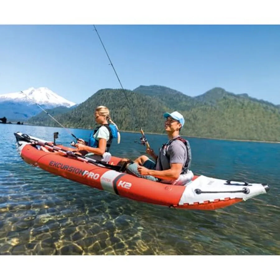 Inflatable Kayak Set: 2-Person 400lb Ccity SuperTough PVC Adjustable Bucket Seat Includes Deluxe 86in