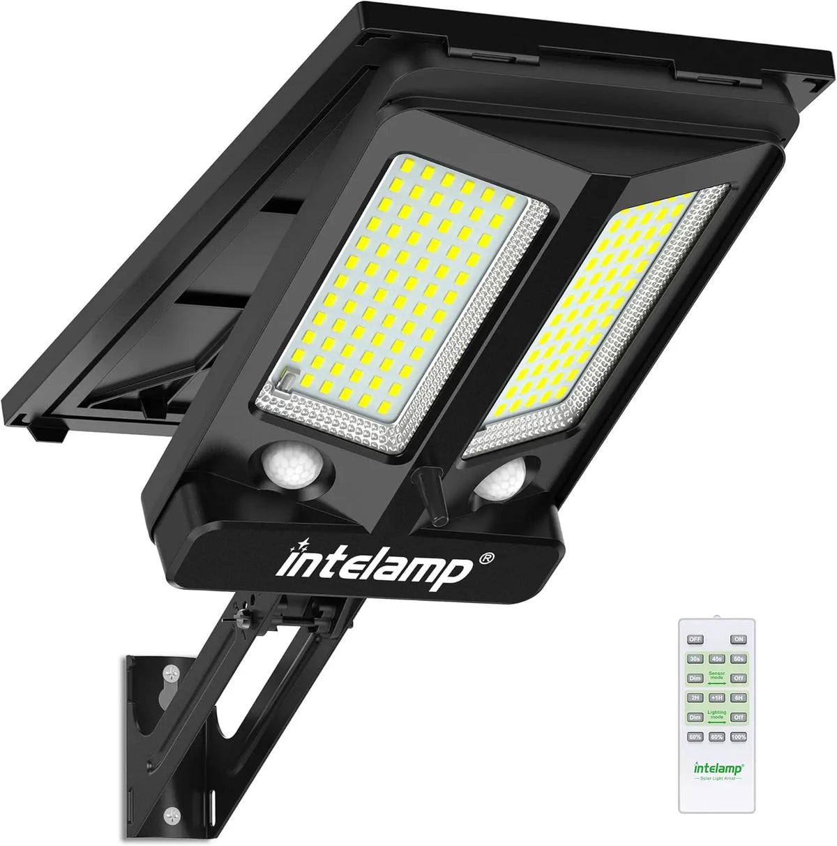 Intelamp 12500mAh Long Battery Life Outdoor Solar Street Flood Security Light With Super Large Solar Panel For Garden Yard Path