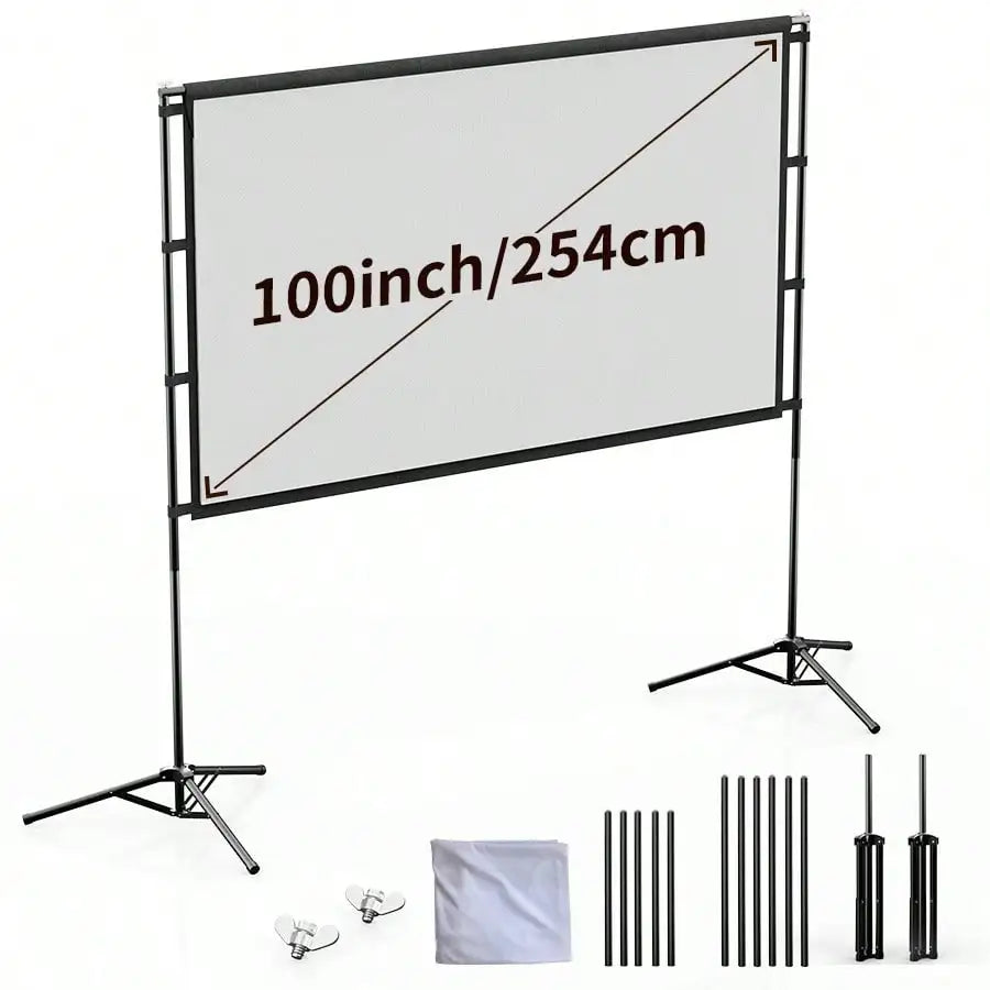 XBJ 100 Inch 4K Ultra HD Projection Screen 16:9 Foldable Portable Projector Screen With Dual Stands & Storage Bag For Indoor Outdoor Home Theater Movie Night Party