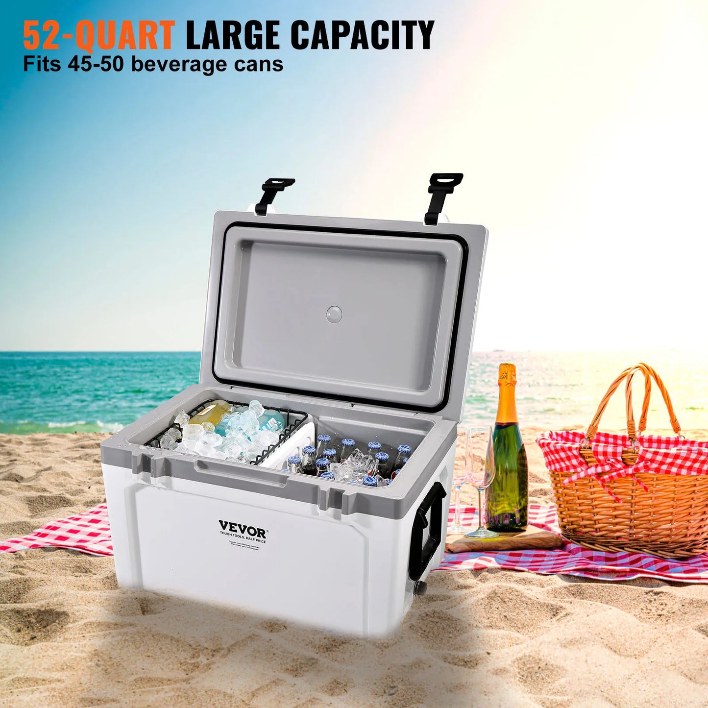 SucceBuy 25/33/45/52QT Portable Hard Cooler Fully Insulated Ice Chest Cooling Box Goods Basket for Beach Outdoor Camping Travel