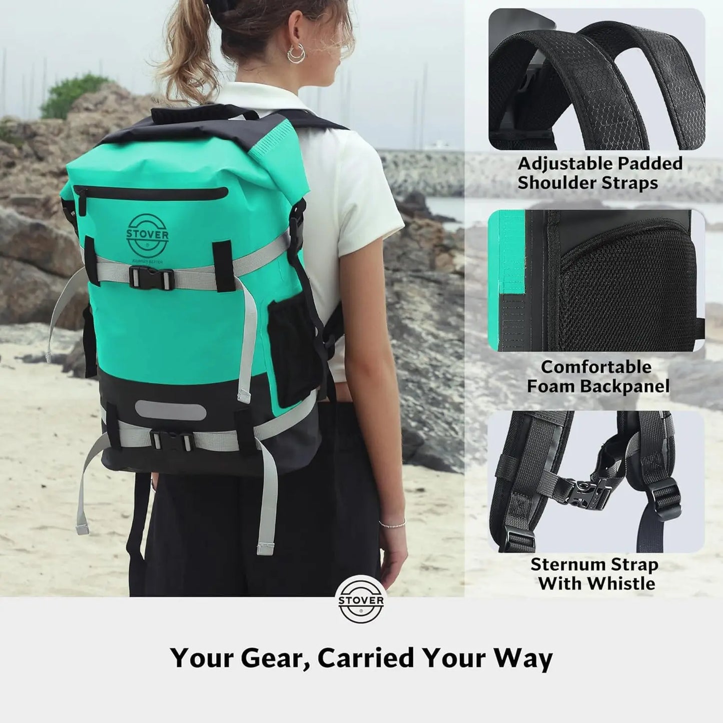 Waterproof Dry Bag 5-55L Roll-Top Backpack with Phone Case for Kayaking Hiking Camping Boating Men Women