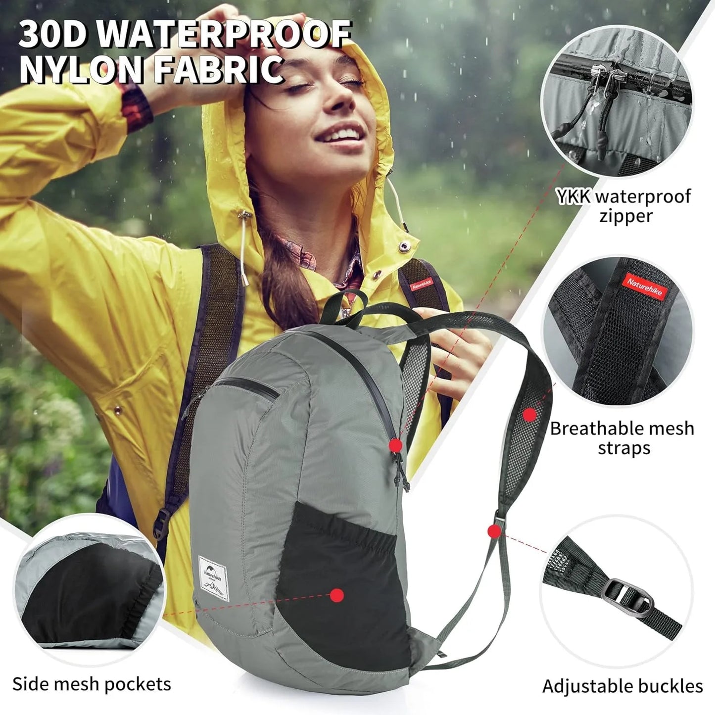 18L Black Ultralight Outdoor Waterproof Folding Backpack for Men Women‘s Bag Camping Hiking Shoulder Bag