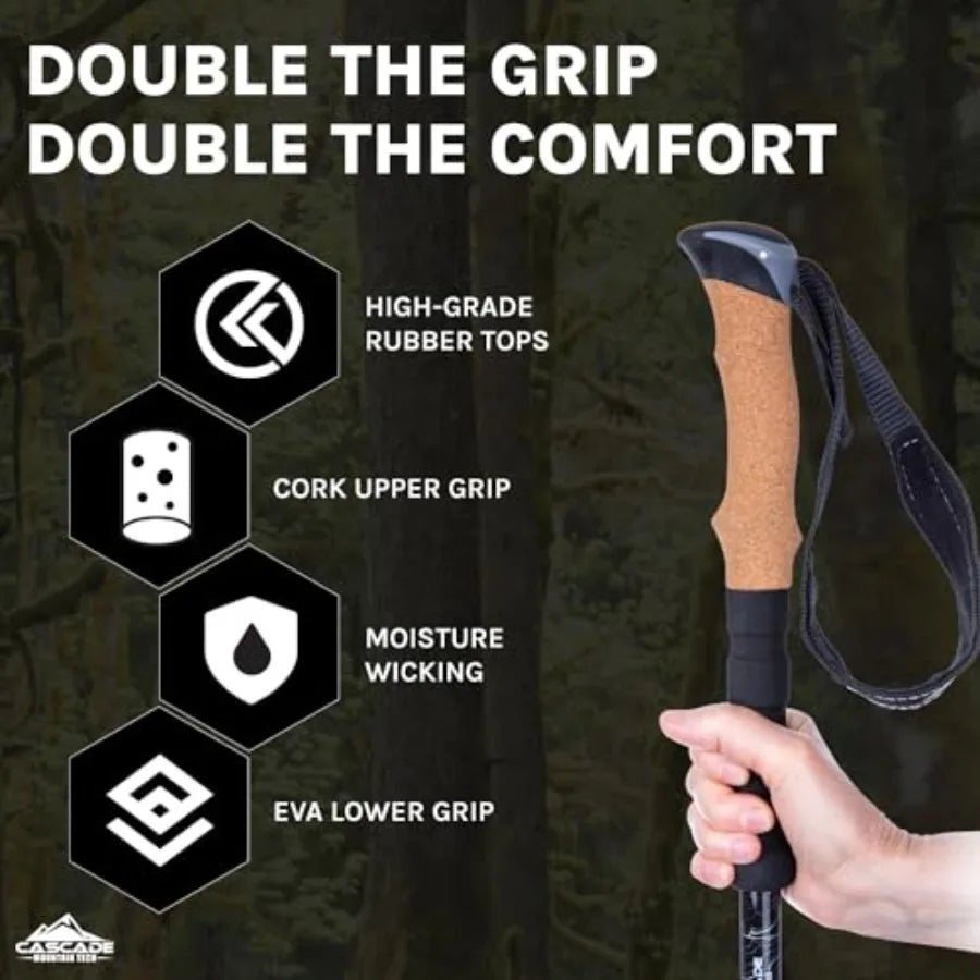 Trekking Poles - Walking or Hiking Sticks with Quick Adjustable Locks