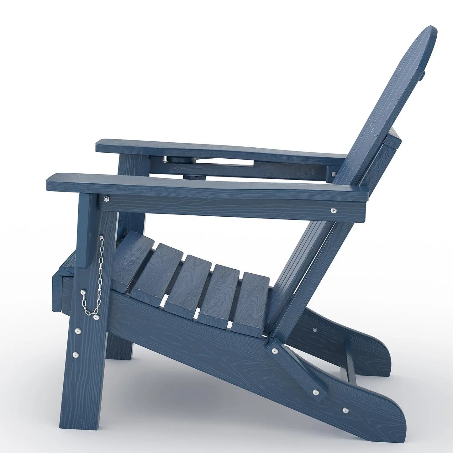1 PC Folding Adirondack Chair, All-Weather HDPE Outdoor Chair, Wooden Textured with Cup Holder for patios, Decks, Gardens, Fire Pits