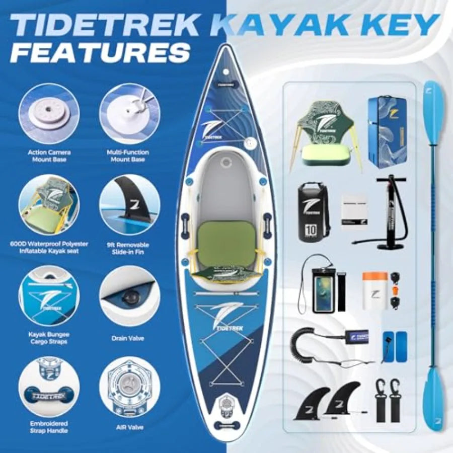 Inflatable Touring Kayak 11'3 x 35 x 8 with Waterproof Seat Premium Accessories Ultra-Stable SUP Kayak Hybrid in Blue Non-Slip