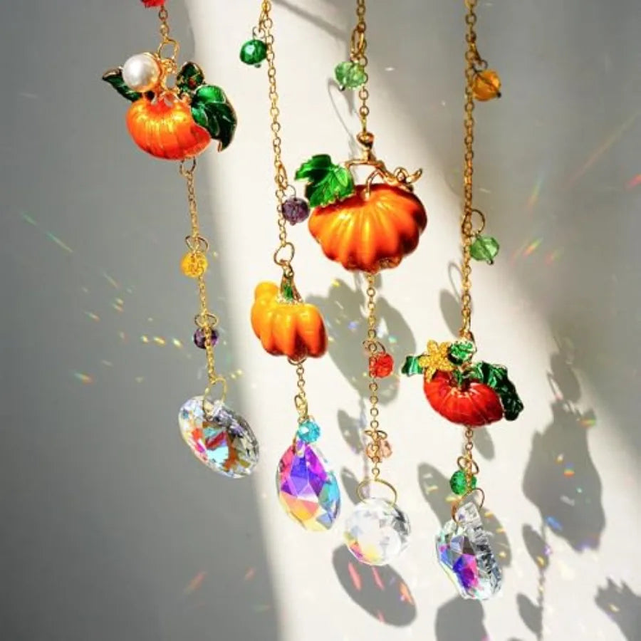 Set 4 Fall Suncatchers Crystals Sun Catchers Indoor Window Hanging Thanksgiving Christmas Tree Decorations for Farmhouse Harves