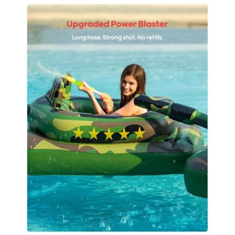 Inflatable Tank Pool Float for Adults and Ride-On Camouflage Floaty with Water Cannon Swim Raft Toy for Boys Girls Lake Beach B