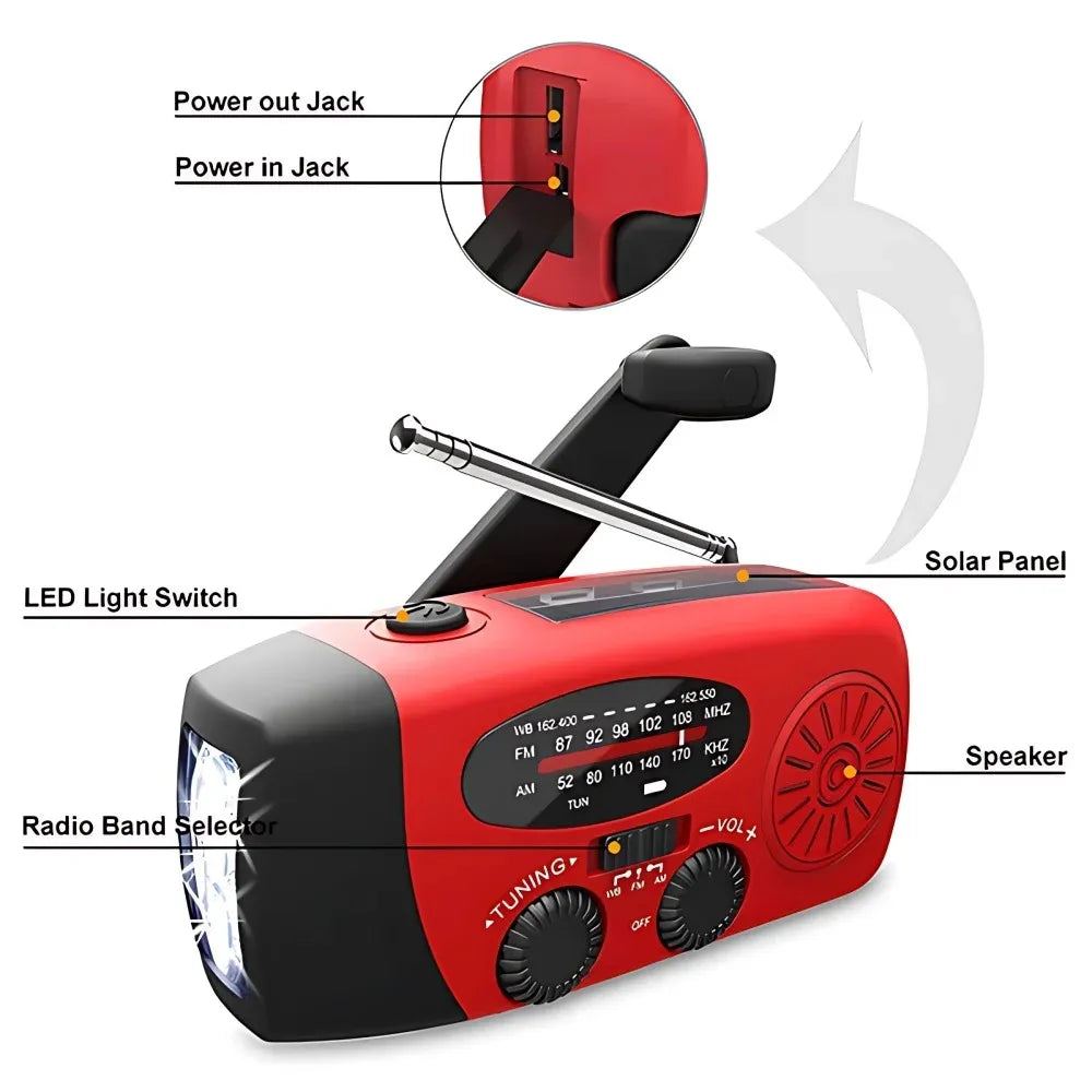 Portable Solar Hand Crank Emergency Radio 2000mAh Power Bank FM AM NOAA Weather Alert LED Flashlight Survival Kit Hurricane Supplies Emergency Preparedness for Home Blackout Severe Weather Camping Outdoor