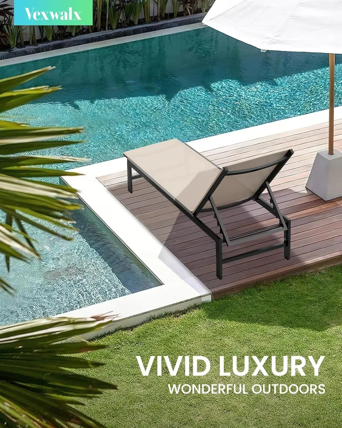 Set of 2 Outdoor Lounge Chairs Aluminum Patio Chaise Lounge with 5-Position Recliner, Pool Lounge Chairs, Customized