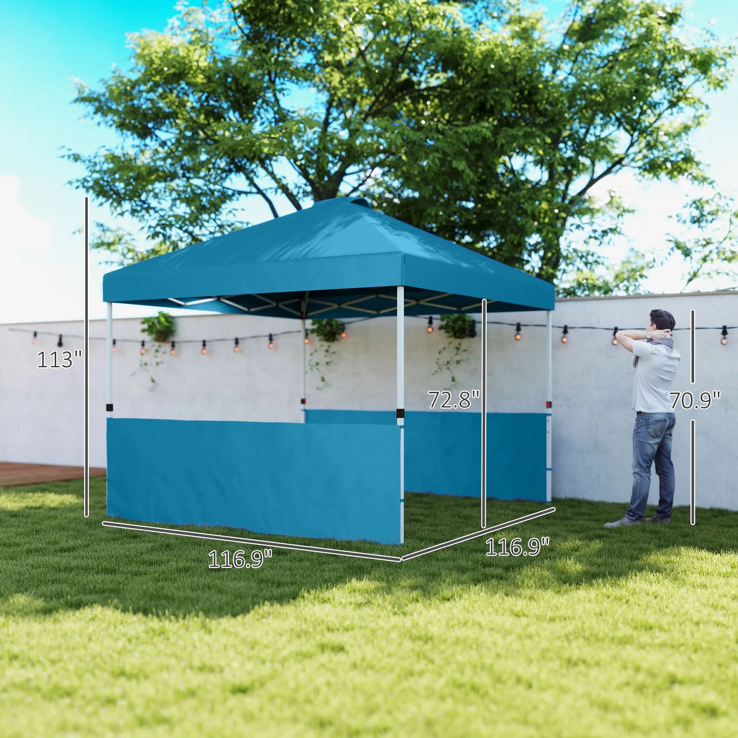 10' X 10' Pop up Canopy Tent with 2 Half Sidewalls, Sea Blue