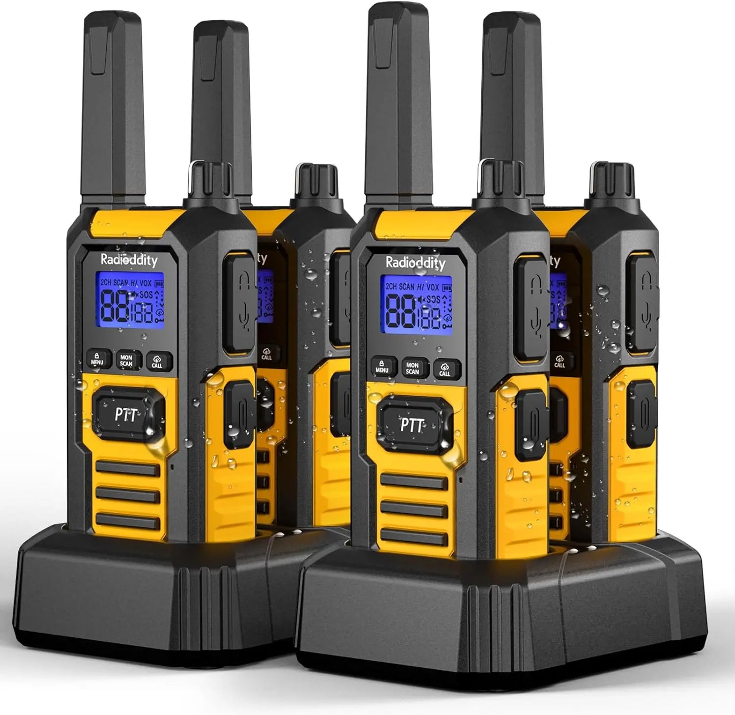 Waterproof Floating Walkie Talkies, Long Range Two-Way Radio with 2400mAh Battery, SOS Alert, for Outdoor Use, 4 Packs