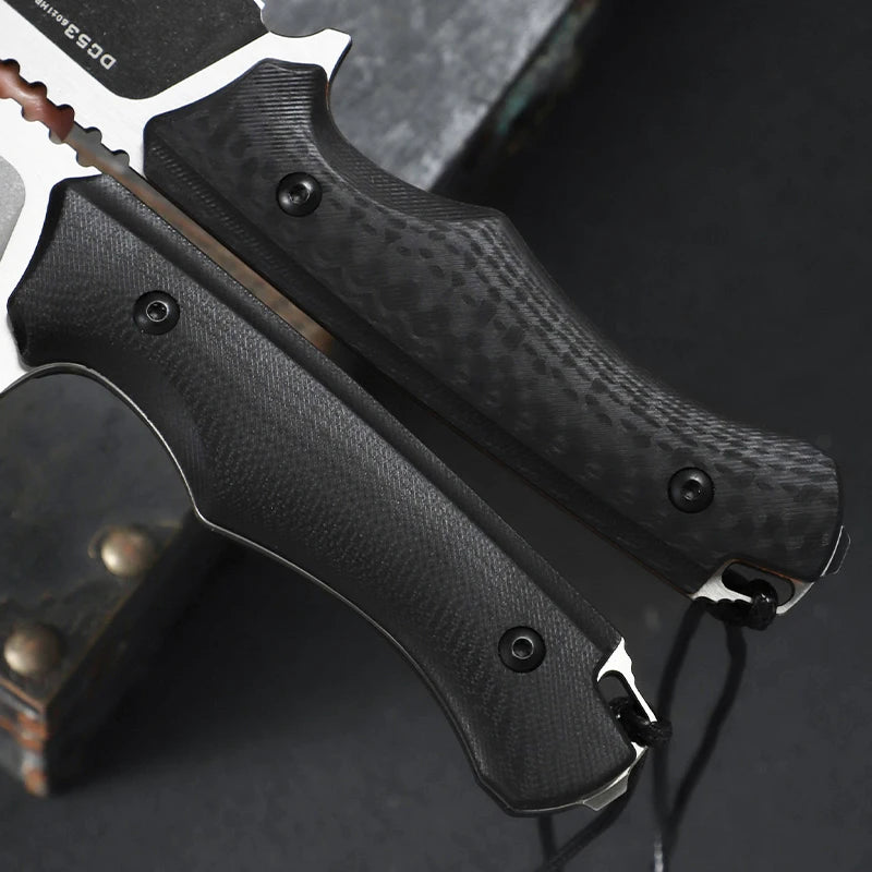 DC53 Steel Fixed-Blade Straight Knife, G10 Handle with K-Type Sheath, Outdoor, Camping, Hunting, Multi-Purpose Knife, Convenient EDC Tool for Everyday Carry
