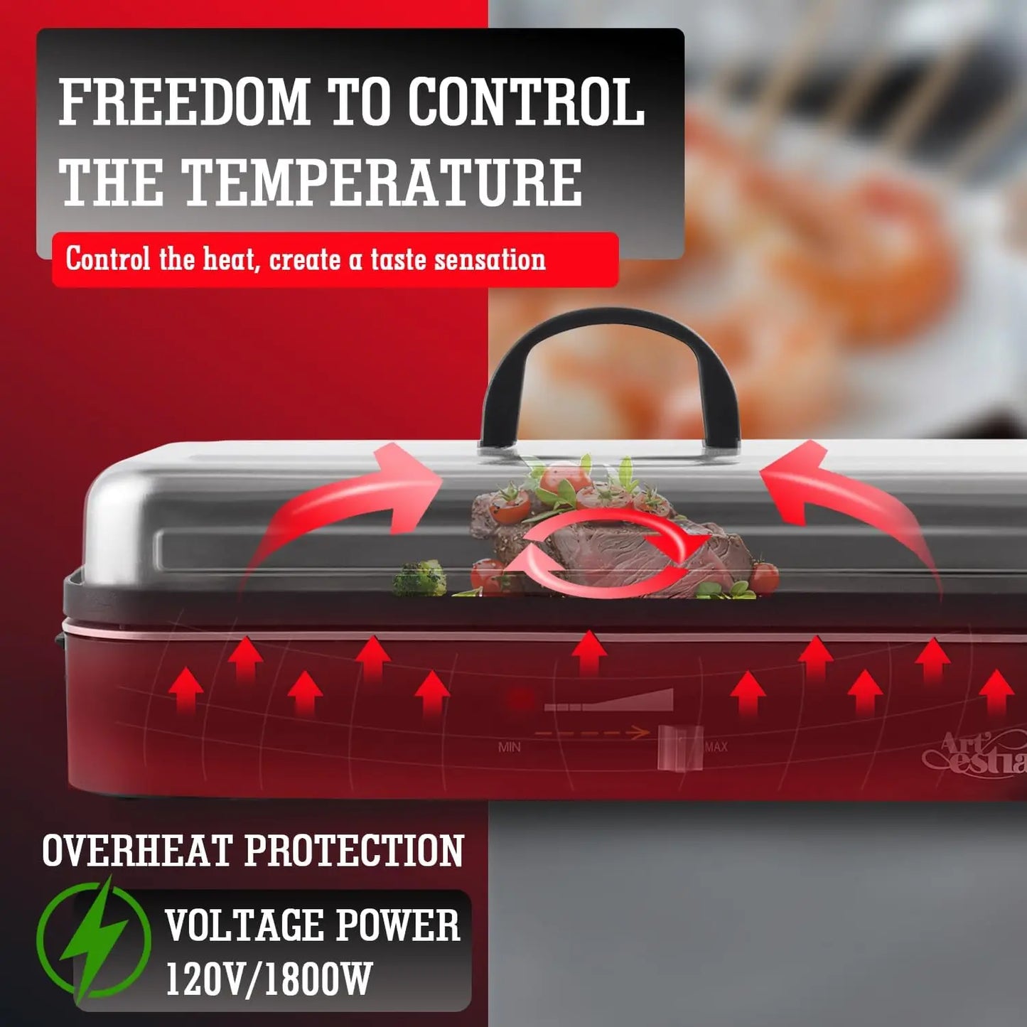 1800W Electric Smokeless Grill with Temperature Control, Portable for Indoor/Outdoor Cooking, BBQ Party & Family Use