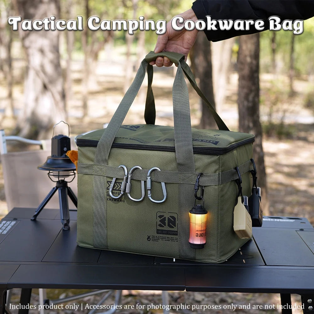 Large Capacity Camping Storage Bag Heavy Duty Water Repellent 600D Oxford Tactical Gear Organizer Foldable Portable Cookware Storage Bin For Car Trunk Hiking Fishing Picnic BBQ Road Trip Outdoor Travel Accessories