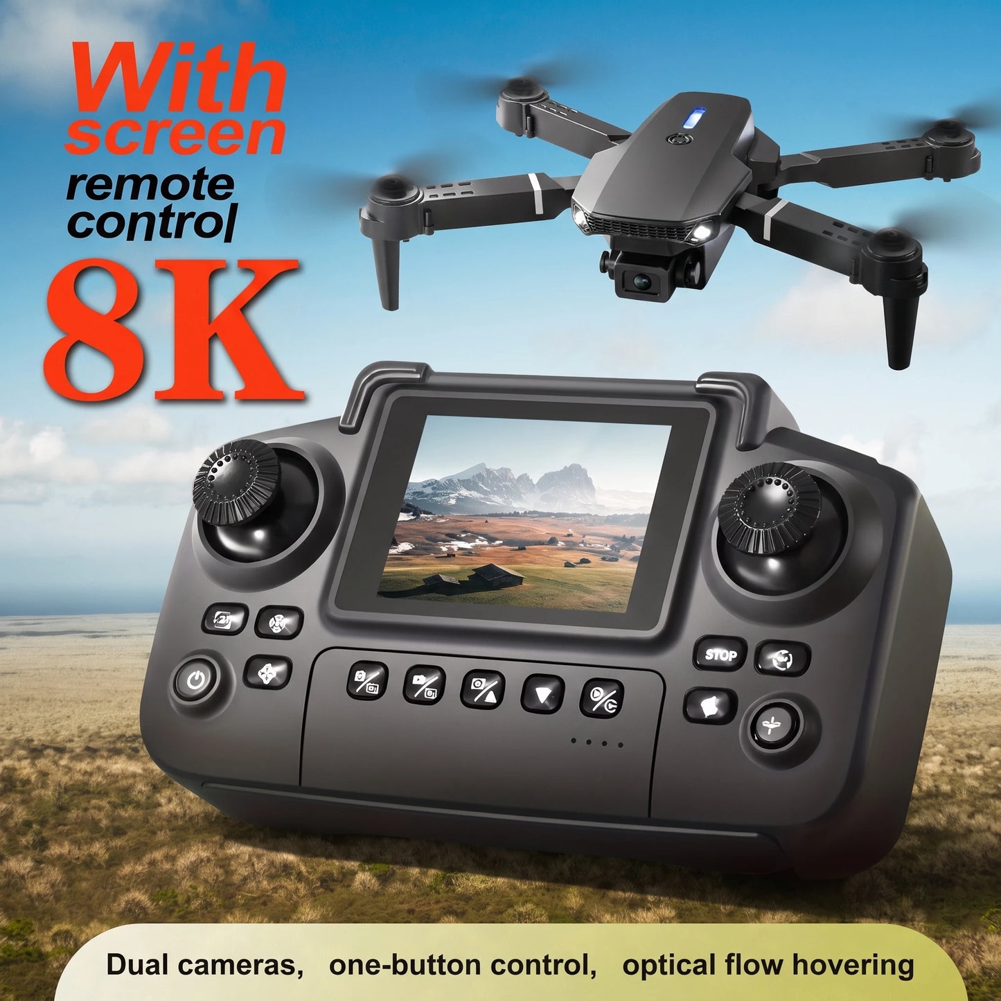 The 2026 Upgraded E88PRO MAX Foldable Drone Features Dual Cameras, Extra Batteries, an 8K Screen for Remote Control, and One-click Return-to-home Functionality. Suitable for Beginners, It's an Ideal Independence Day or Holida