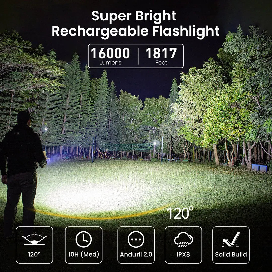 Super Powerful LED Flashlight 16000lm USB C Rechargeable 21700 Anduril 2.0 Torch XHP50B Reverse Charging