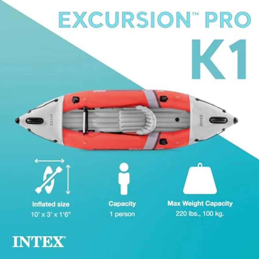 Inflatable Kayak Set: 86in SuperTough PVC Kayak with Deluxe Paddles High-Output Pump Adjustable Bucket