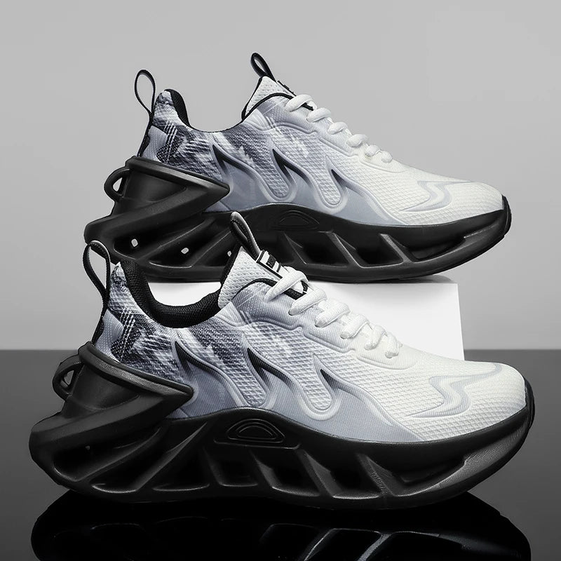 Women Gradient Print Blade Sneakers Breathable Flying Weave Mesh Hollow Out Shock Absorb Sole Lightweight Non Slip Lace Up Running Shoes Outdoor Gym Jogging Casual Sports Footwear 2026 New