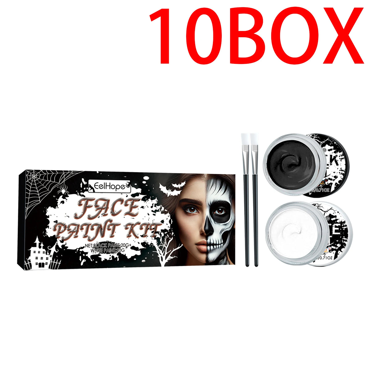 Eelhope Halloween Black White Body Paint Professional Face Body Art Makeup Smudge Proof Waterproof Body Paint for Costume Party