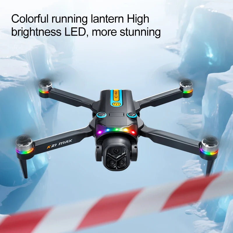 The K21MAX Drone, Equipped with a 4.3-Inch Built-in Screen Remote Controller, Is a Portable Remote-Controlled Quadcopter Suitable for Beginners. It Supports Optical Flow Hovering, Automatic Return-to-Home, and Makes a Great H