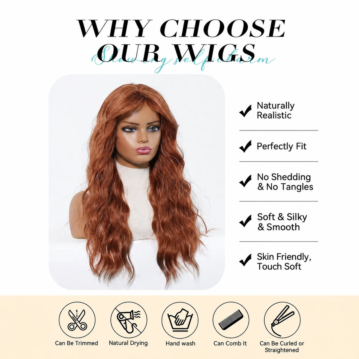 Halloween Wig TopShe Long Wave Rust Brown Wig for Woman Synthetic Wig Copper Brown Heat Resistant Fiber with Layered Comfortable Breathable Suitable for Daily Gatherings Female Role-Playing Wig Hairstyles
