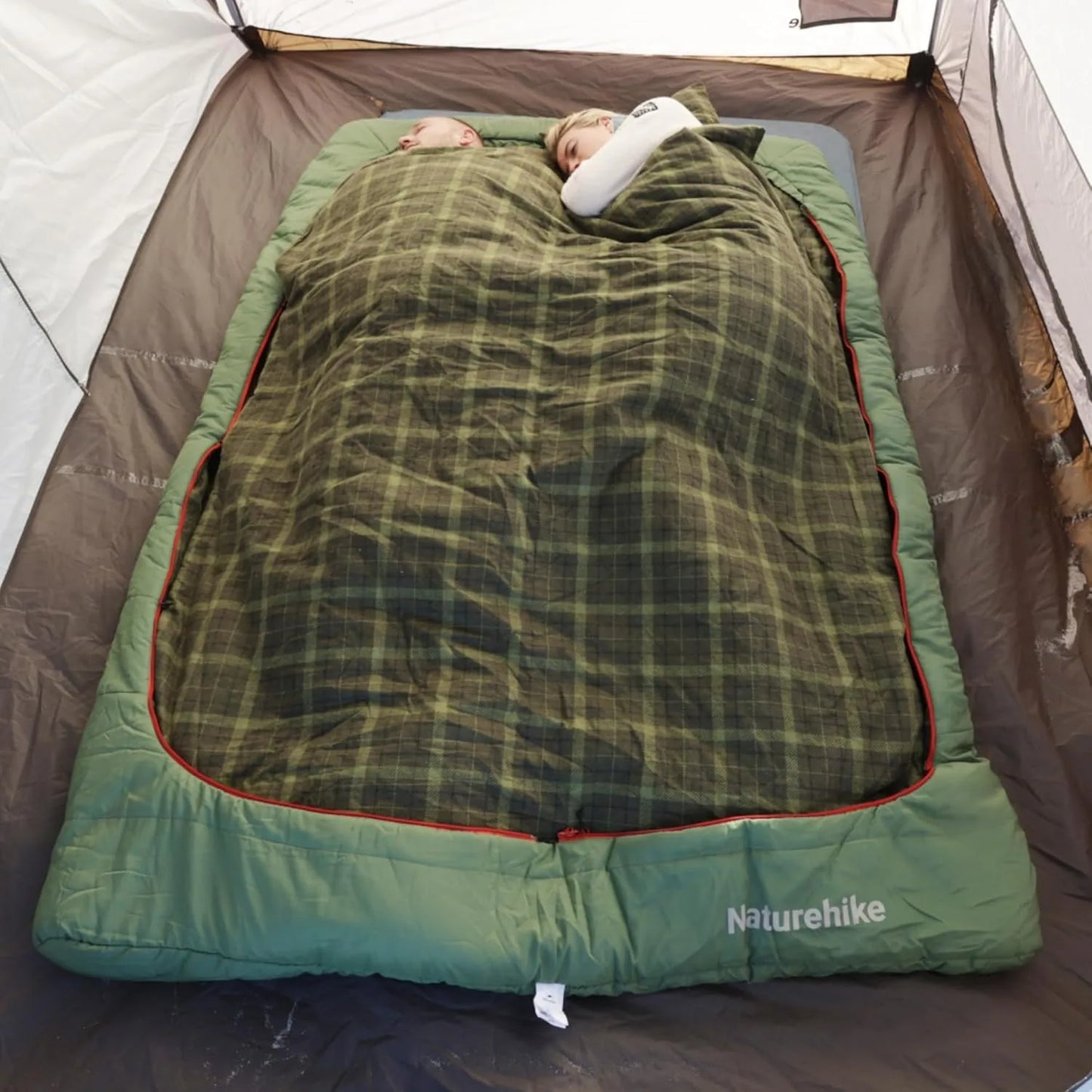 Flannel Two Person Sleeping Bag with Pillows Portable Camping Sleeping Bag Cold Weather Keep Warm for Two Adults