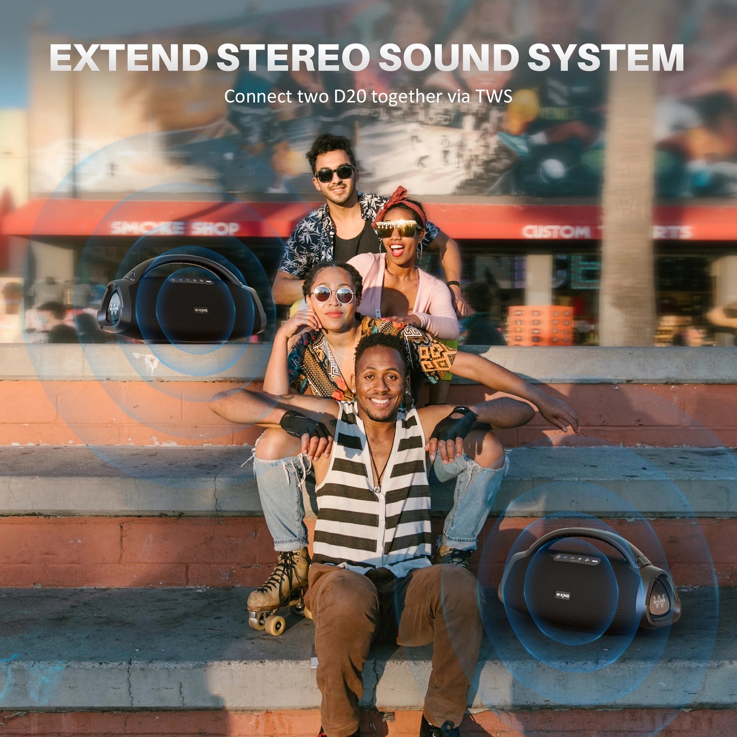 W-KING D20 Portable Bluetooth Speakers, 200W RMS Massive Bass Party Boombox IPX7 Waterproof Speaker Large, 300 Max Outdoor Speaker, BT5.4