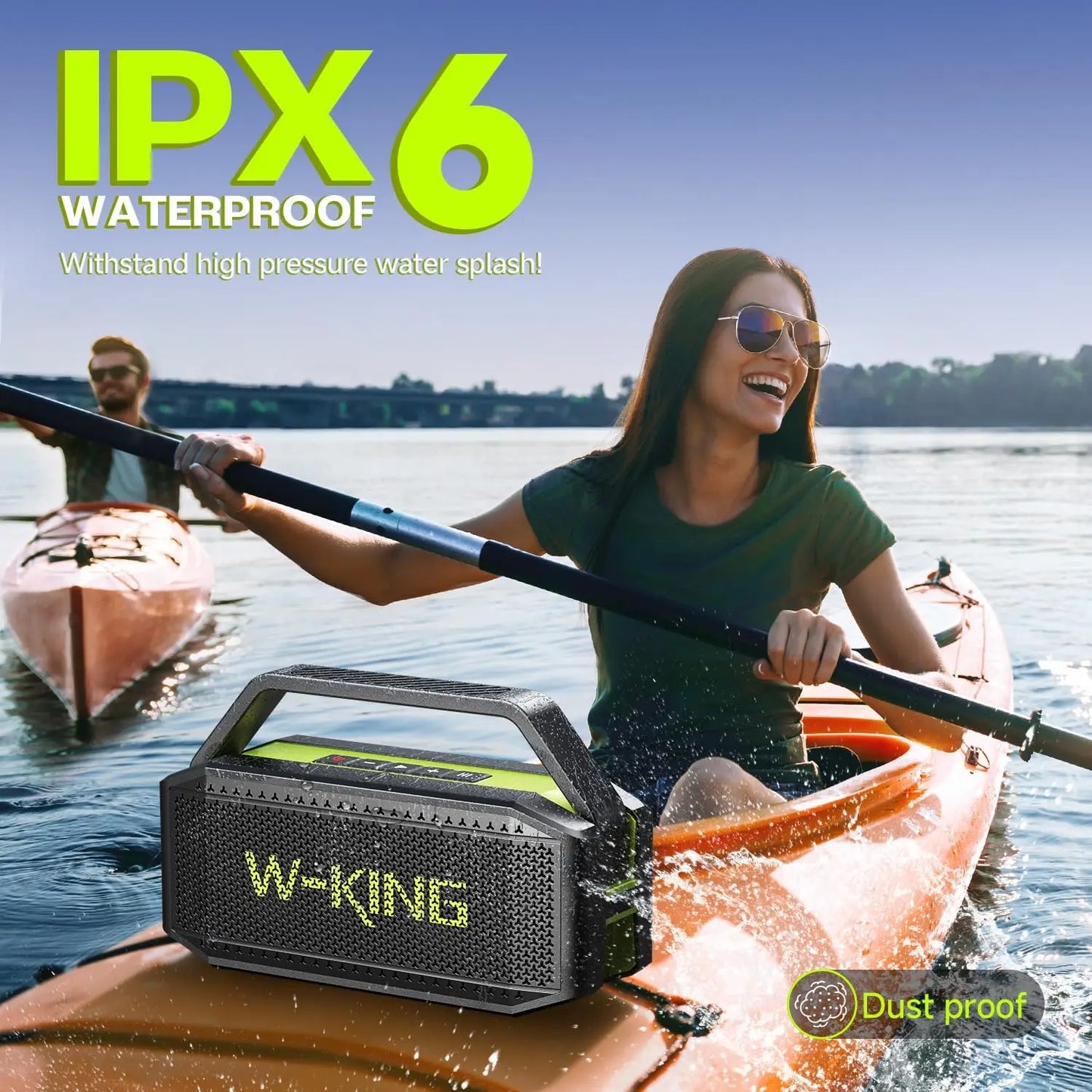 W-KING D9-1 Green Bluetooth Speaker, 100W Peak 60W HD IPX6 Portable Speaker Wireless Loud Waterproof Outdoor Party Large Boombox 2 Subwoofer/Ex-Large Passive Radiator-All Round Deep Bass/40H/PowerBank/TF/AUX/EQ