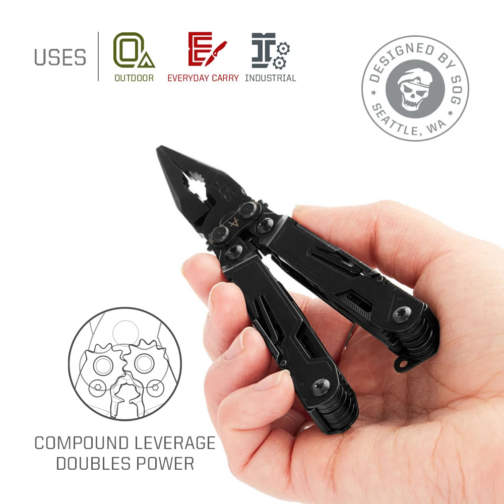 SOG 18 in 1 PowerPint Mini Multi-tool Stainless Steel Pocket EDC Multifunctional Pliers with Folding Knife Screwdrivers Scissors For Survival Fishing Hiking Cycling Travel DIY Home Emergency Repair Portable Camping Tools and