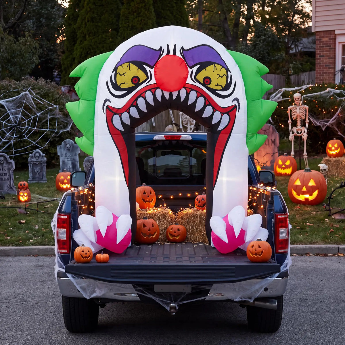 5ft Halloween Inflatable Clown Arch For Trunk Or Treat Car Decorations With Led Lights Built-In Blower Outdoor Yard Lawn Party