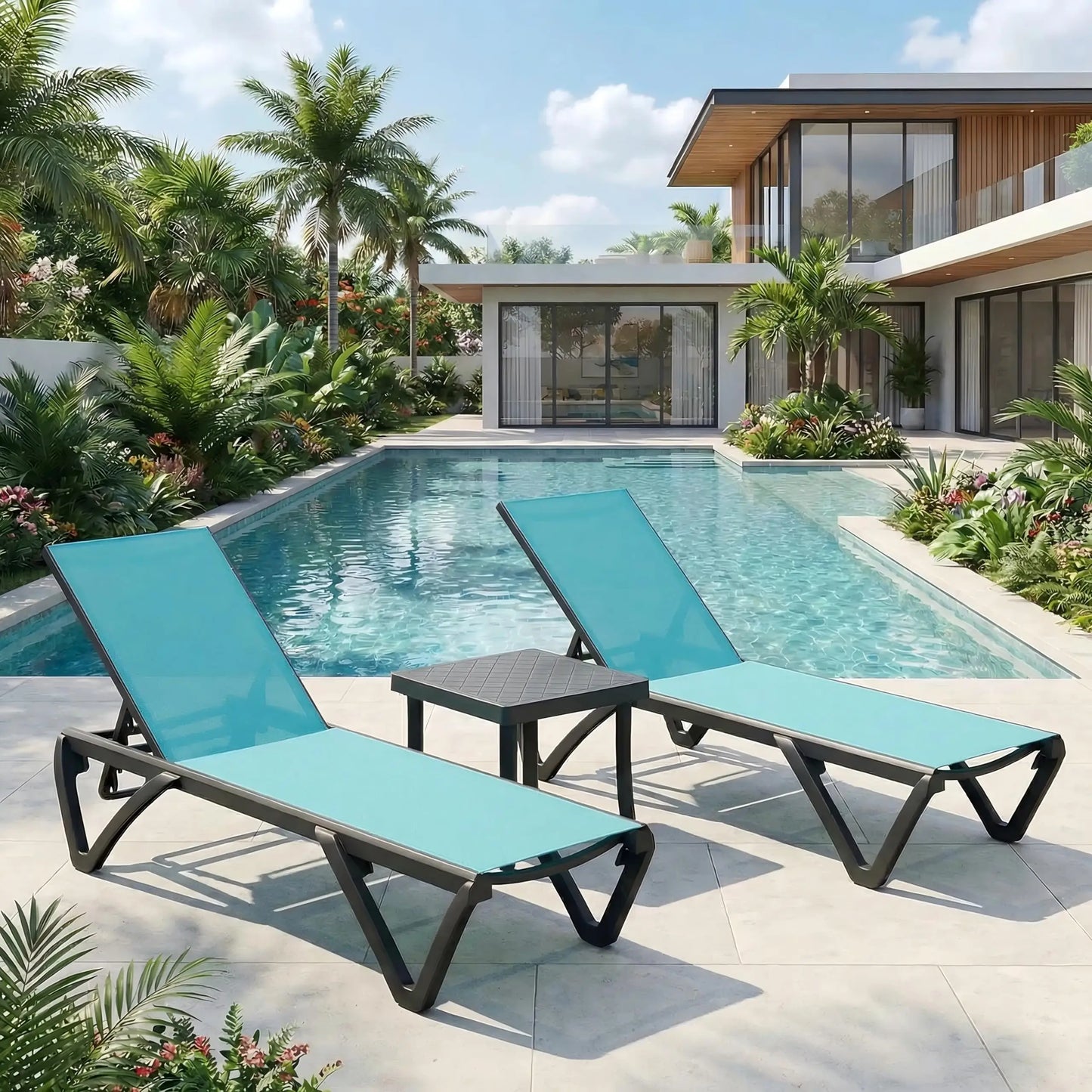 Outdoor Rattan Daybed with 2 Side Tables, Multifunctional Wicker Patio Sofa, Sunbed Wicker Furniture Chaise Lounge Chair