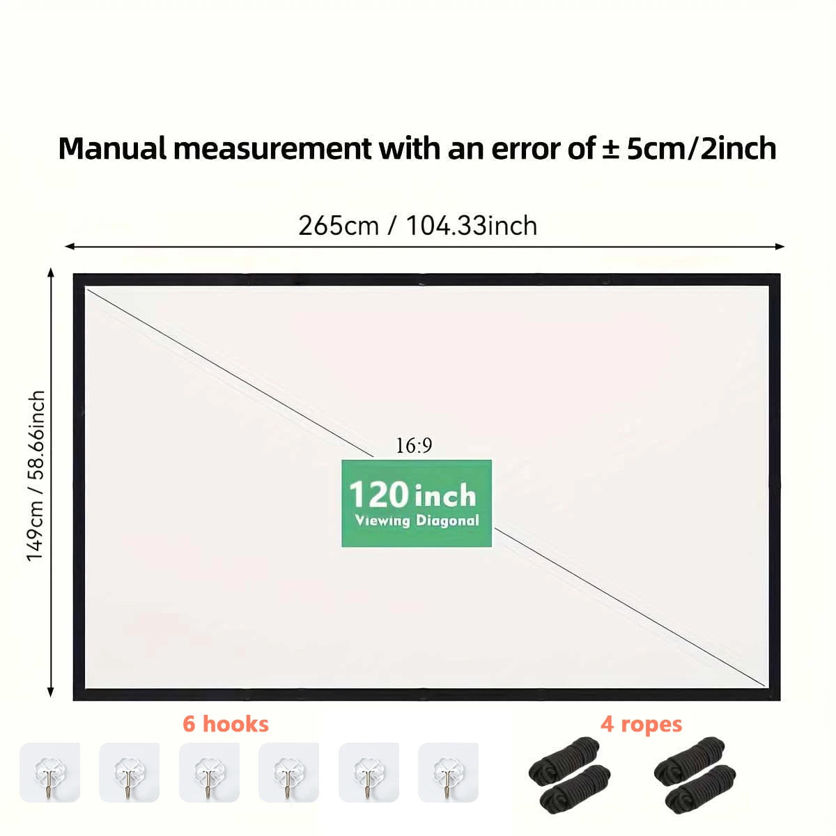 XBJ 100 Inch 4K Ultra HD Projection Screen 16:9 Foldable Portable Projector Screen With Dual Stands & Storage Bag For Indoor Outdoor Home Theater Movie Night Party