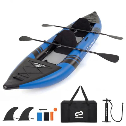 Tandem Inflatable Kayak For Outdoor Recreation, PVC Material, Blue And Gray, Lightweight And Easy To Carry