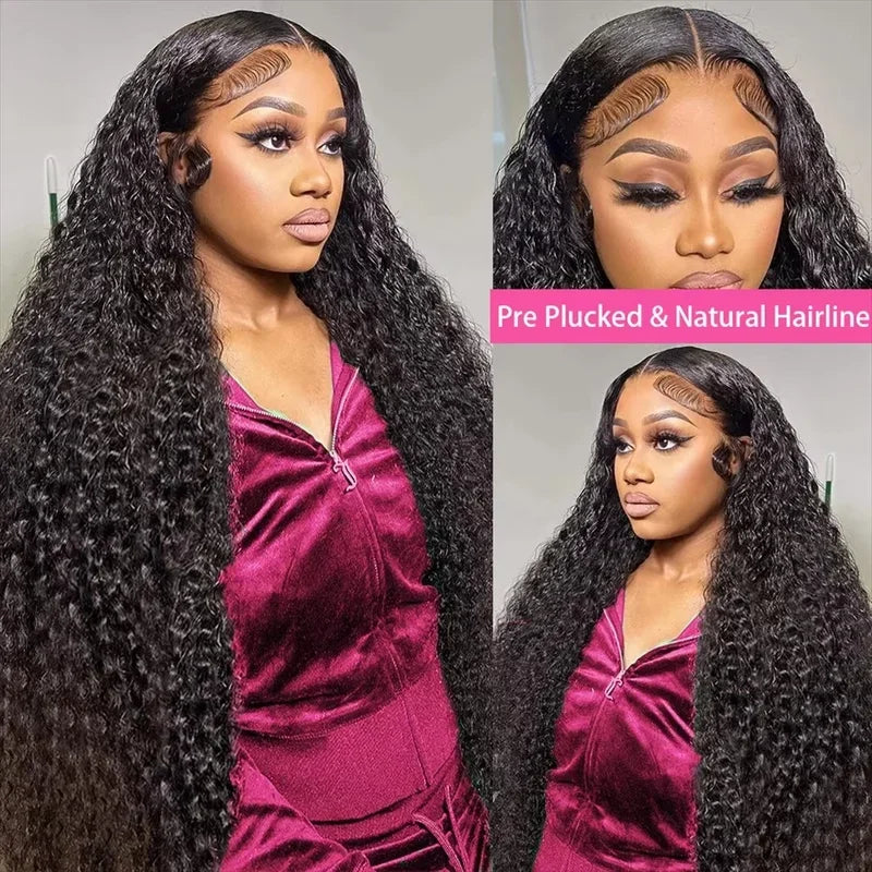 40 Inch Jerry Curly Human Hair Wig 13x4 13x6 HD Transparent Lace Front 250% Density Pre-Plucked with Baby Hair Deep Curly Water Wave Natural Black for Women Halloween Season