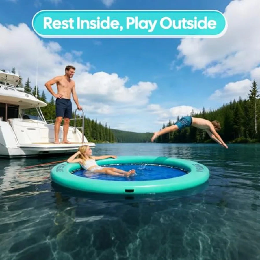 Inflatable Floating Water Hammock for Adults Large Size Round Ring Floaties Swim Deck Platform Lake Island Boat Pool Rafts Blue