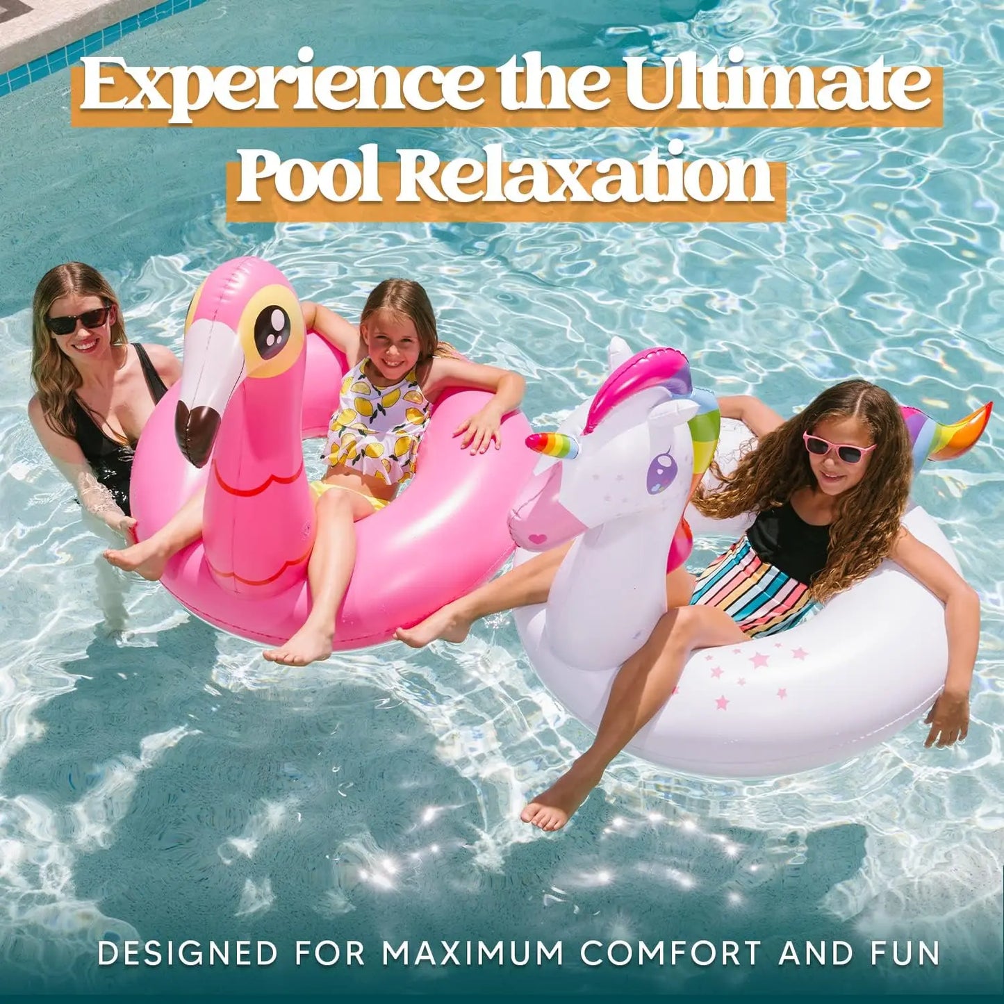 2-Pack Unicorn & Flamingo Pool Floats - Inflatable Swim Rings for Adults & Kids, Summer Beach Party Decorations