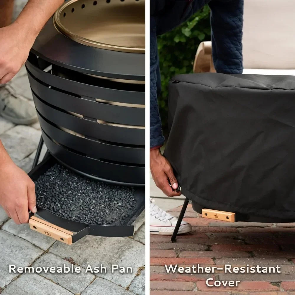 Modern Black 25-Inch Smokeless Wood-Burning Patio Fire Pit with Removable Ash Pan and Weather-Resistant Cover