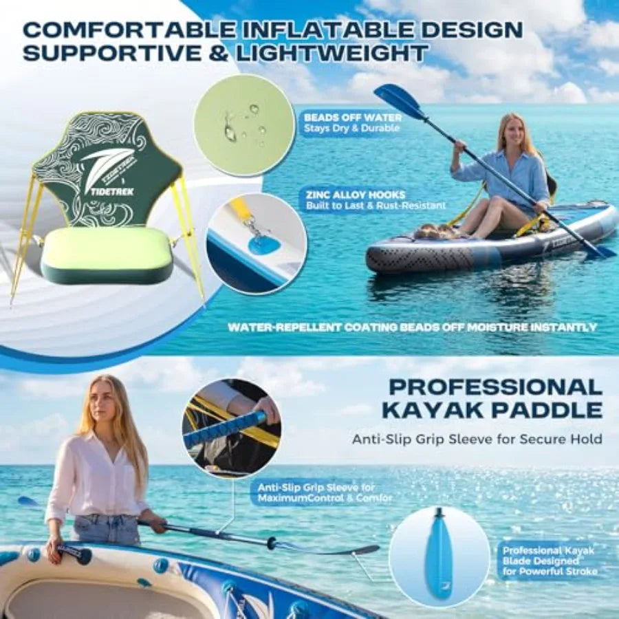 Inflatable Touring Kayak 11'3 x 35 x 8 with Waterproof Seat Premium Accessories Ultra-Stable SUP Kayak Hybrid in Blue Non-Slip