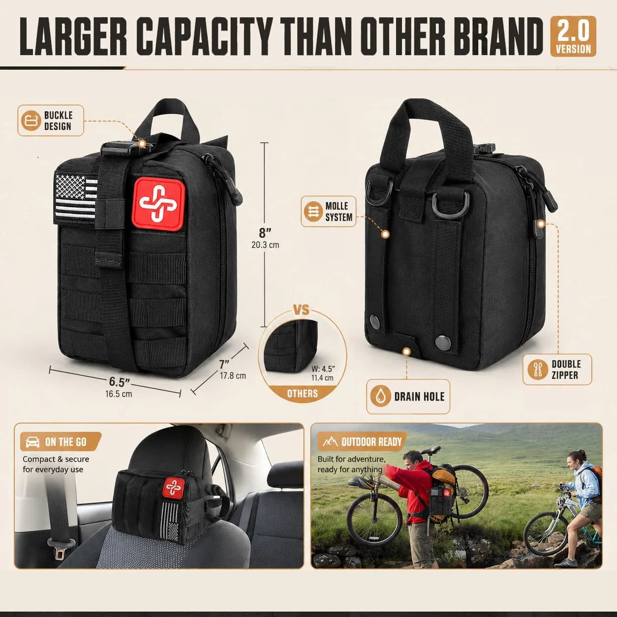 258-Piece Car Emergency Kit Portable Family Travel Tactical Hiking EVA Material Camping Essential Backpack Suitable for Sports Office Ship Unexpected Incidents