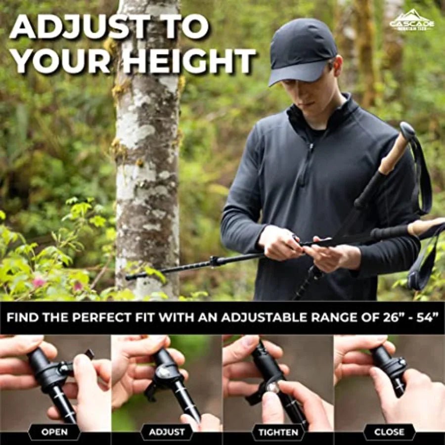 Trekking Poles - Walking or Hiking Sticks with Quick Adjustable Locks