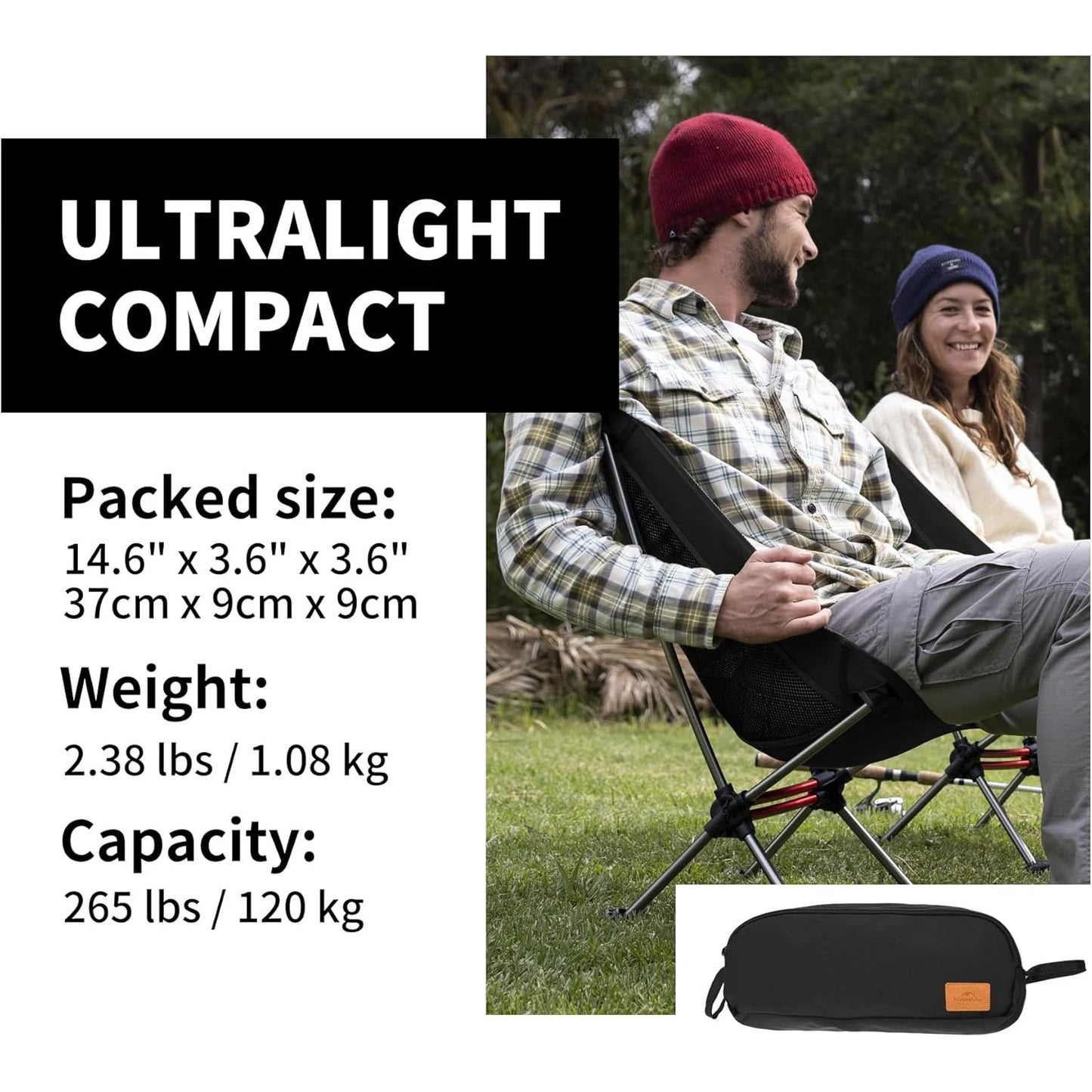 Naturehike Portable Folding Camping Chair Ultralight Backpacking Chair with Anti-Sinking Feet Folding Hiking Fishing Chair