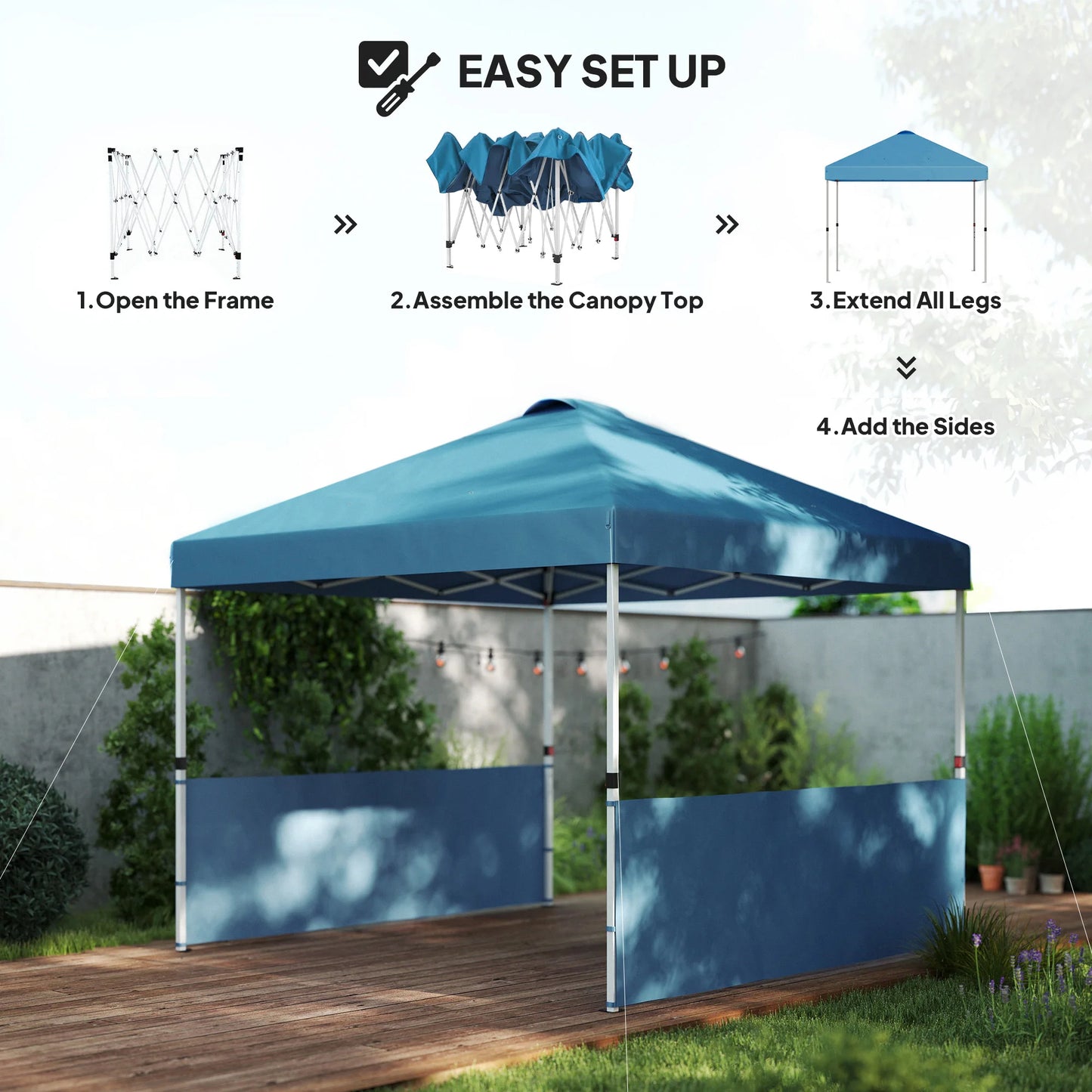 10' X 10' Pop up Canopy Tent with 2 Half Sidewalls, Sea Blue