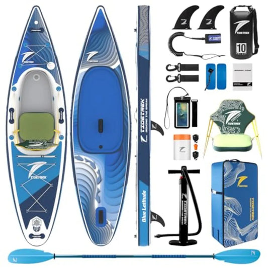 Inflatable Touring Kayak 11'3 x 35 x 8 with Waterproof Seat Premium Accessories Ultra-Stable SUP Kayak Hybrid in Blue Non-Slip