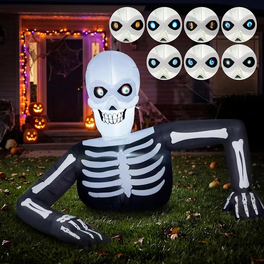 5.5FT Long Halloween Skeleton Inflatable Decoration with LCD Eyes – 8 Animated Eye Designs LED Lighted Halloween Blow Up Decoration for Yard Lawn Indoor Outdoor, Inflatable with LCD Eyes