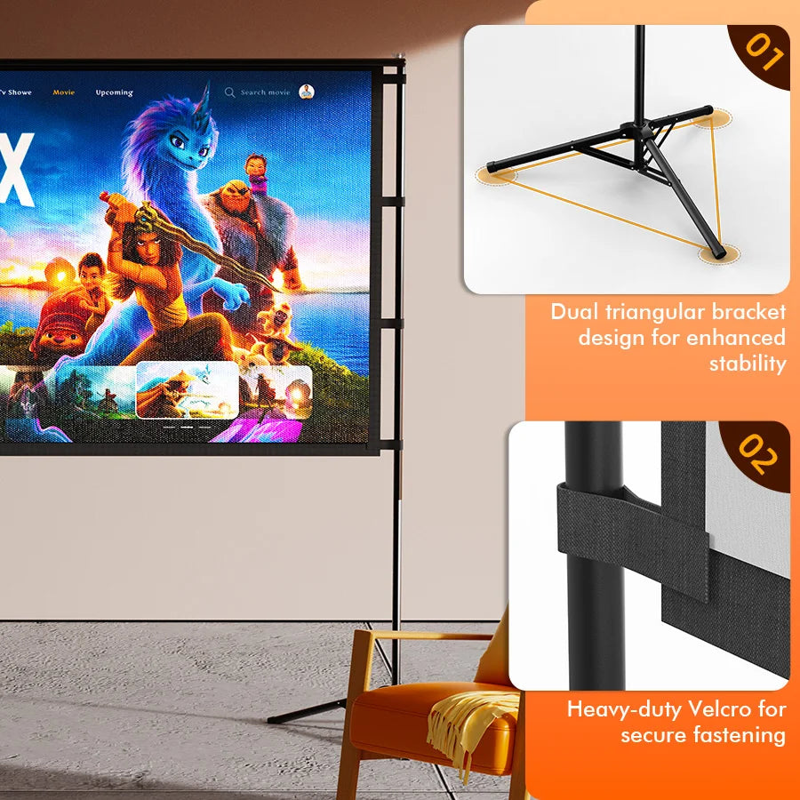 XBJ Projector Screen with Stand 100inch , Portable Outdoor Projector Screen 16:9 and Tripod Stand Lightweight Compact