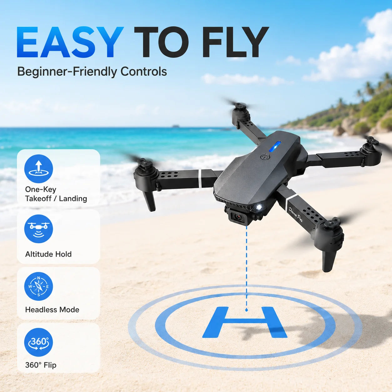 ZNLYRION 4K Dual Camera FPV Drone E88 Pro 15Mins Flight Time Foldable Quadcopter with Altitude Hold Headless Mode One-Key Takeoff/Landing