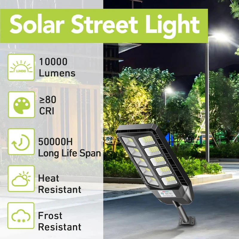 Solar Street Light Outdoor, 4000W LED Solar Powered Flood Light with Remote Control, Motion Sensor Dusk to Dawn Security Lighting, IP66 Waterproof for Yard Driveway Garden Deck Garage