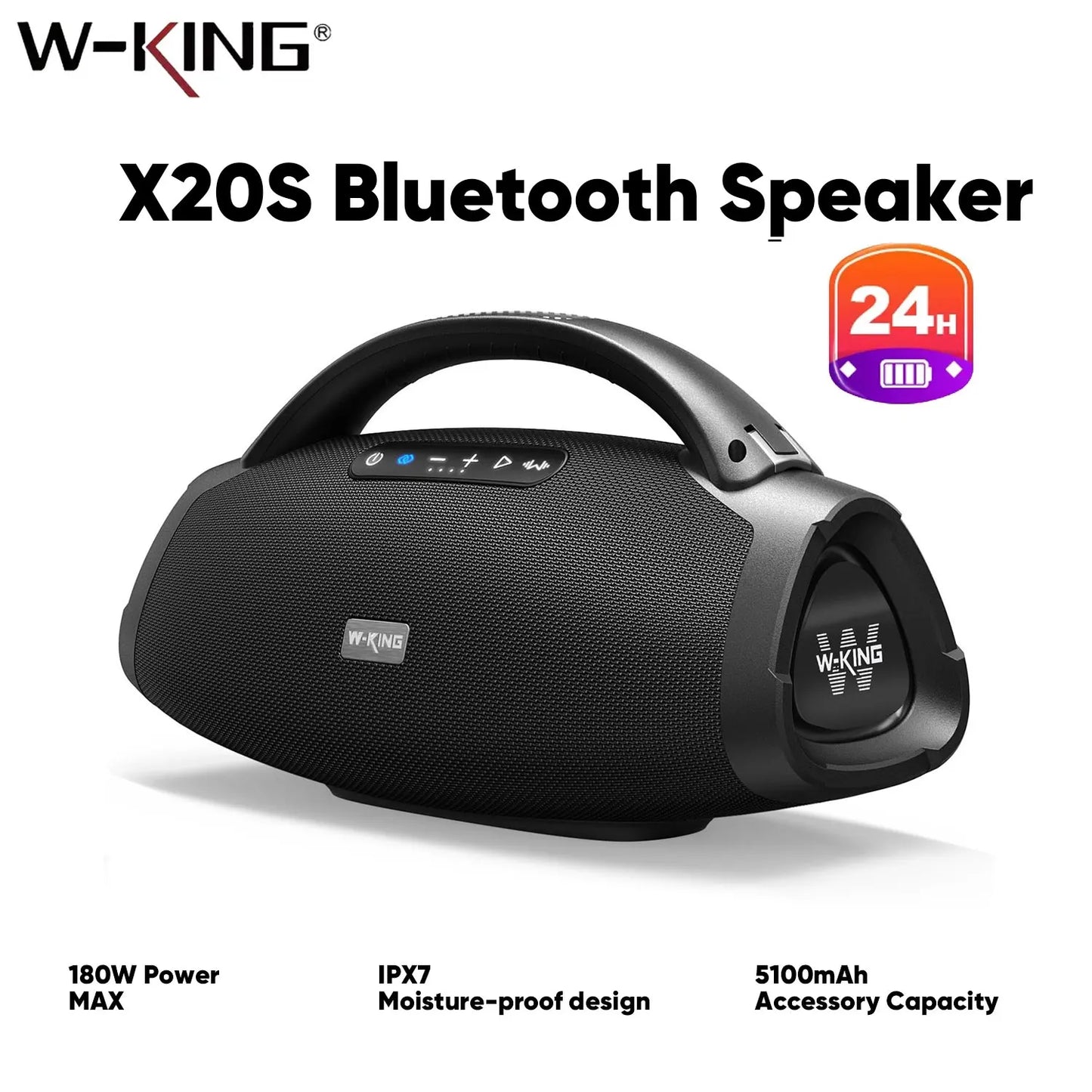 W-KING X20S 180W RMS Portable Bluetooth Speakers,Massive Bass Party Boombox IPX7 Waterproof Speaker Large, Loud Outdoor Speaker