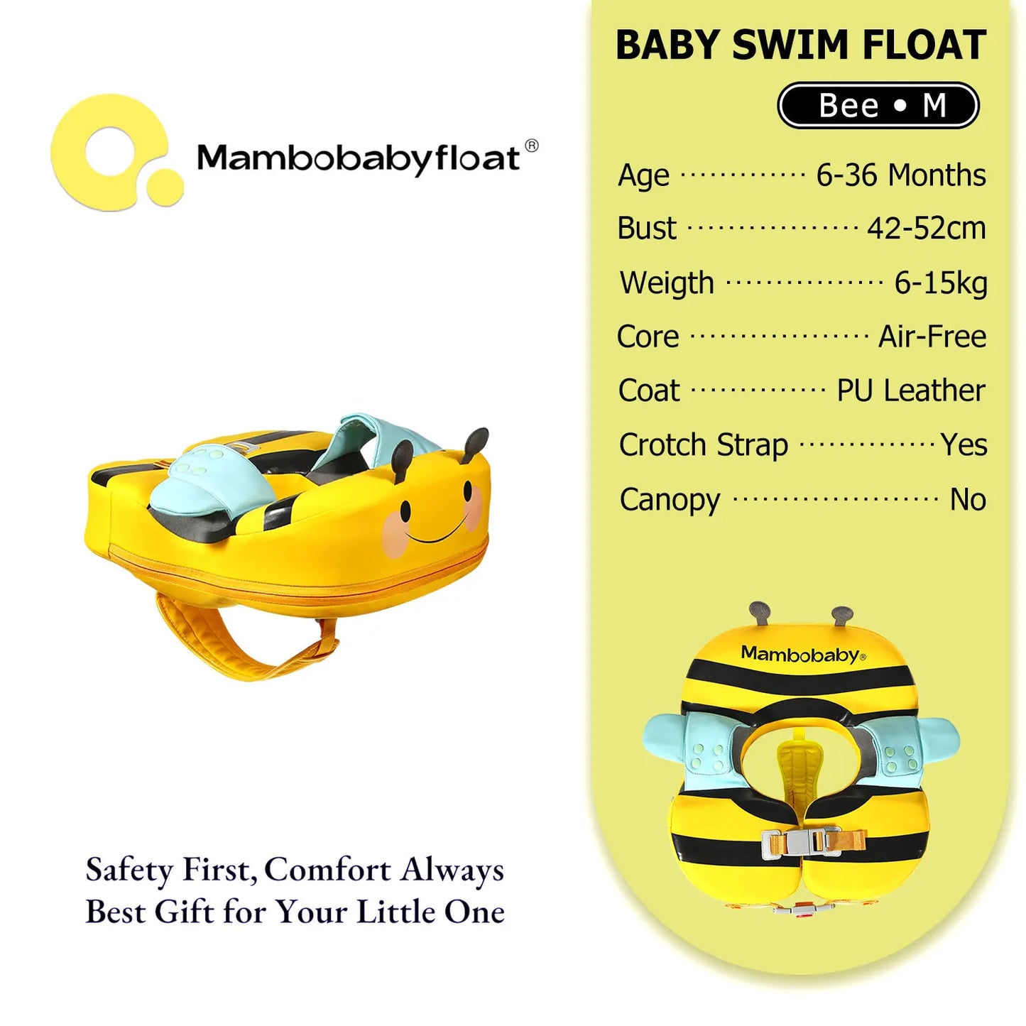 Mambobaby Float with Crotch Strap UPF50+ Canopy Air-Free Non-Inflatable Baby Swimming Ring Toddler Pool Float Infant Water Ring