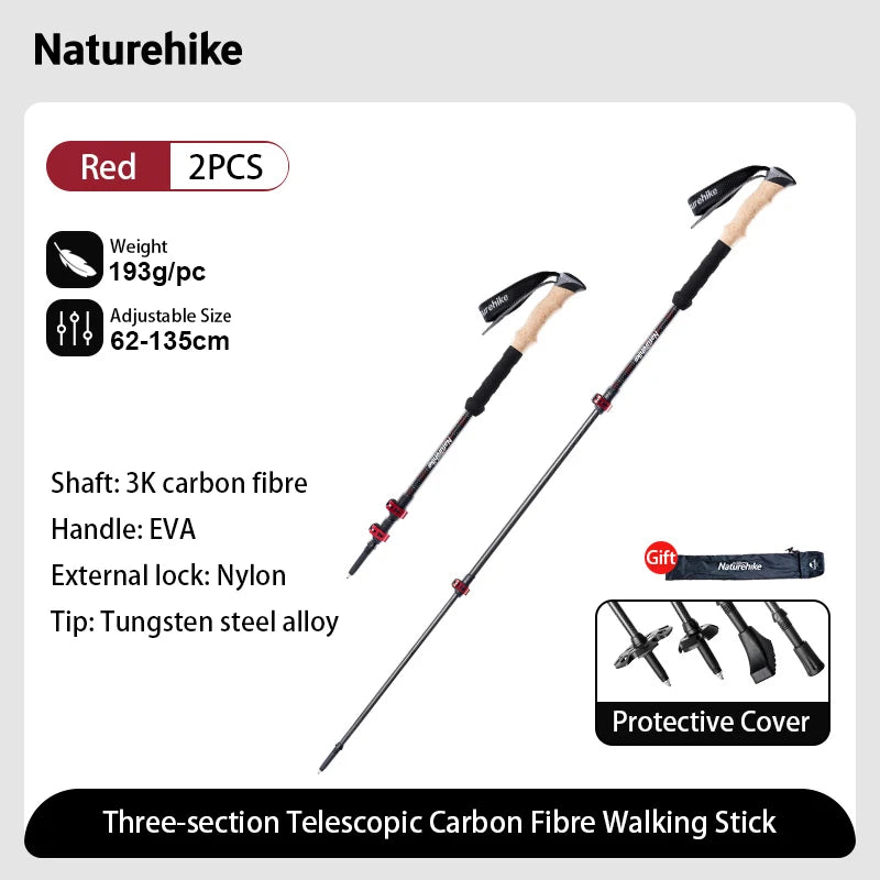 Naturehike Trekking Poles 2 Poles Ultralight Carbon Fiber Walking Sticks Outdoor Folding Portable Climb Hiking Telescopic Poles